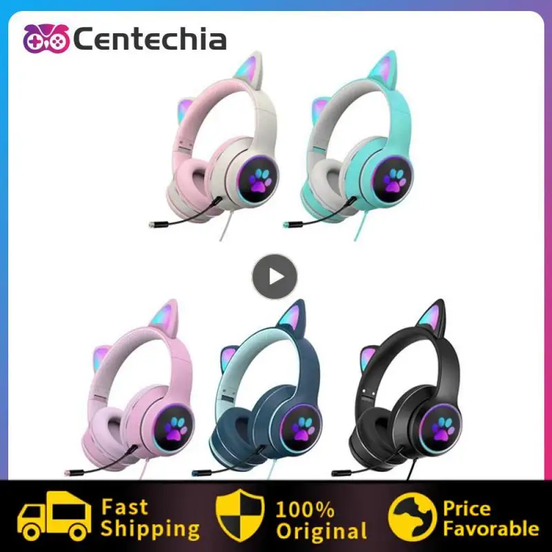 Cat Ear Gamer Headset Girl Cute Headset Cuffie Con Doppia Cancellazione Del Rumore Con Microfono Rgb Light Virtual 7.1 Auriculares Gift