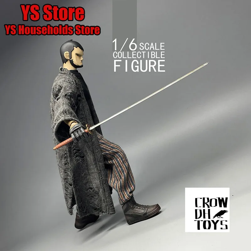 Crow Dh Toys 2 Styles 1/6 Man Soldier Linen Long Shirt Grey Rag Decoration Samurai Vintage Printing Coat Per Action Figure Da 12"