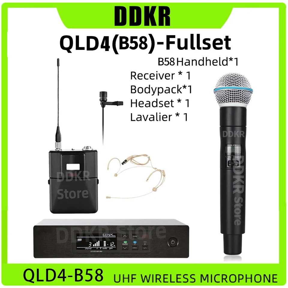 Ddkr Qld4 B58 Fullset Uhf True Diversity Wireless Microphone System Per Karaoke Stage Performance Mic Wireless Professionnel