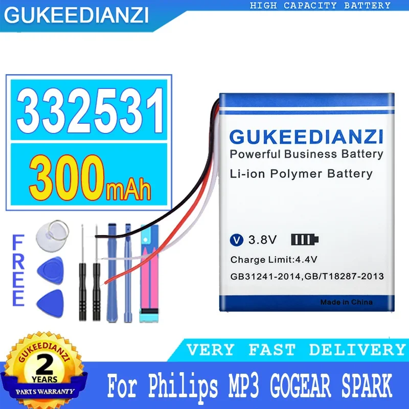 300Mah Gukeedianzi Batteria 332531 Per Philips Mp3 Gogear Spark 2Gb 4Gb Grande Potenza Bateria
