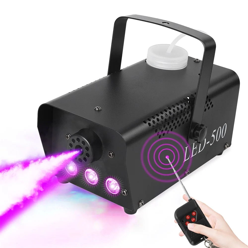 500W Stage Fog Smoke Ejector Dj Concert Air Column Smoke Machine 3 Leds Rgb Spotlight Remote Fogger Machine Per La Celebrazione Del Bar