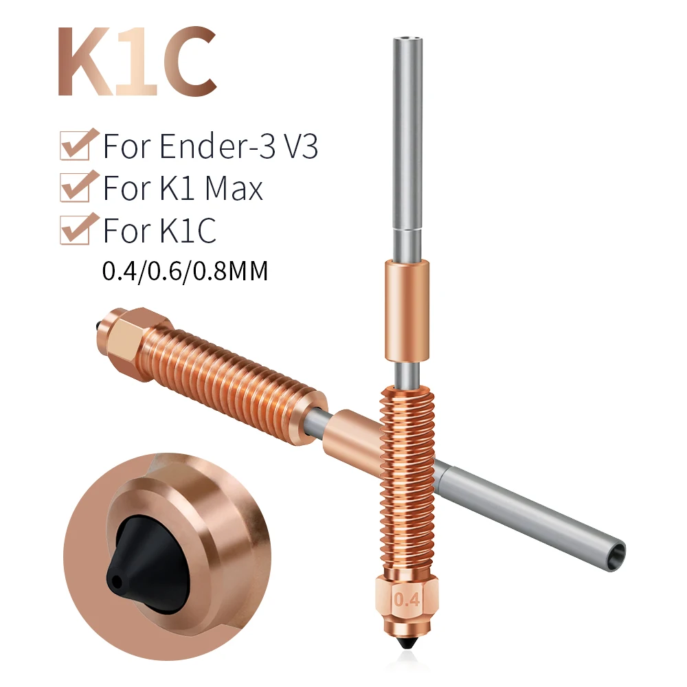 K1C Ugello In Titanio Rame All-In-One Ad Alto Flusso Aggiornato 0.4 0.6 0.8Mm Ugello A Cambio Rapido Per Creality K1 Max K1C Ender-3 V3