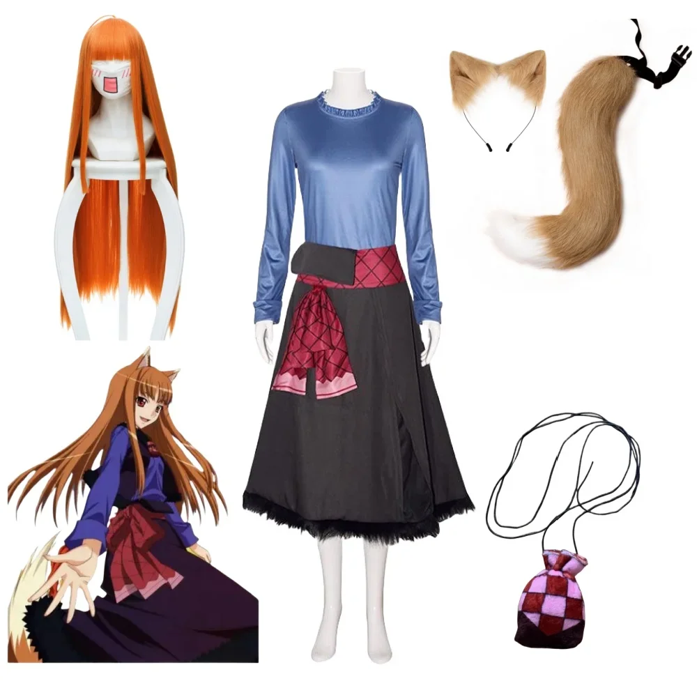 Merchant Meat Spice Wolf Holo Spice And Wolf Costume Cosplay Parrucca Coda Orecchio Bustina Vestito Halloween Party Clothing