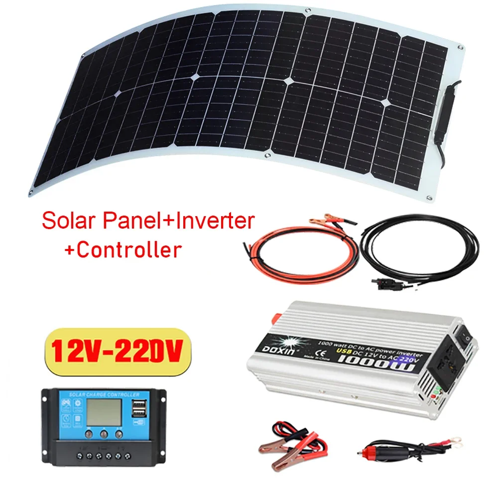 Sistema Di Pannelli Solari Da 12V A 110V/220V 50W Solarpanel + Controller 10A + Kit Di Inverter A Onda Sinusoidale Modificata Da 1000W Kit Di Generazi