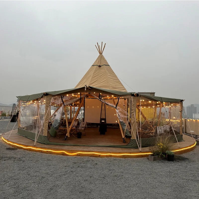 Grande Cappello Di Paglia Outdoor Indian Canvas Pyramid Punch Card Large Group Camp Actives Tenda Parasole