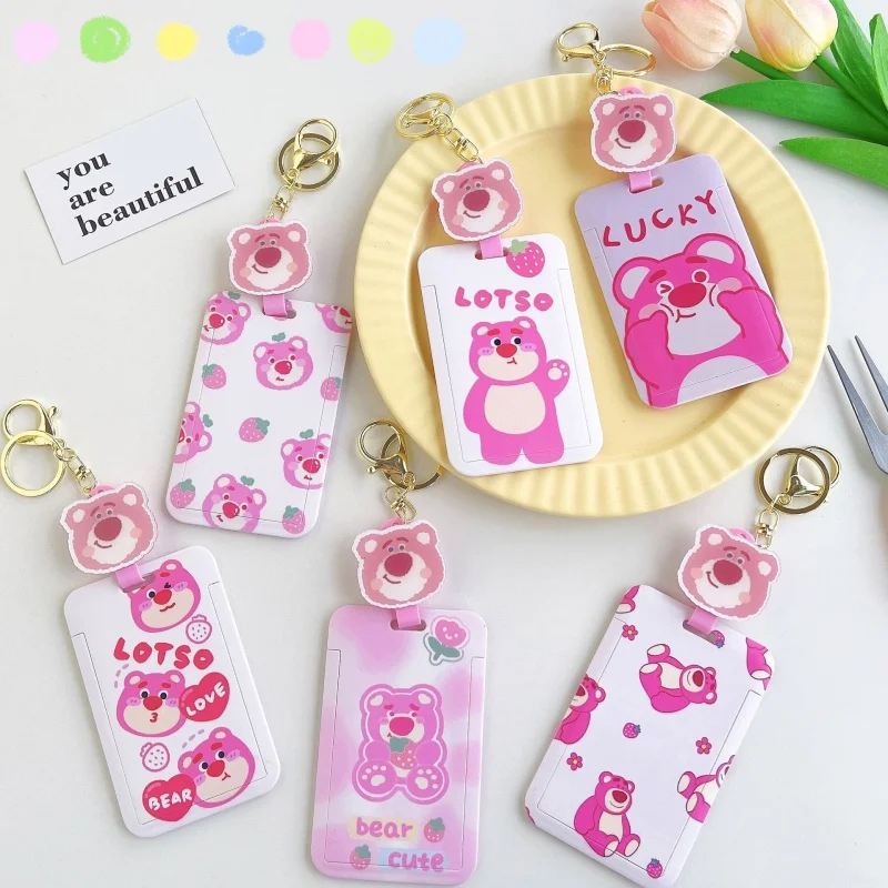 Potdemiel Strawberry Bear Student Pasto Card Bus Pass Access Card Cover Portachiavi Anti-Lost Card School Bag Buckle Pendant
