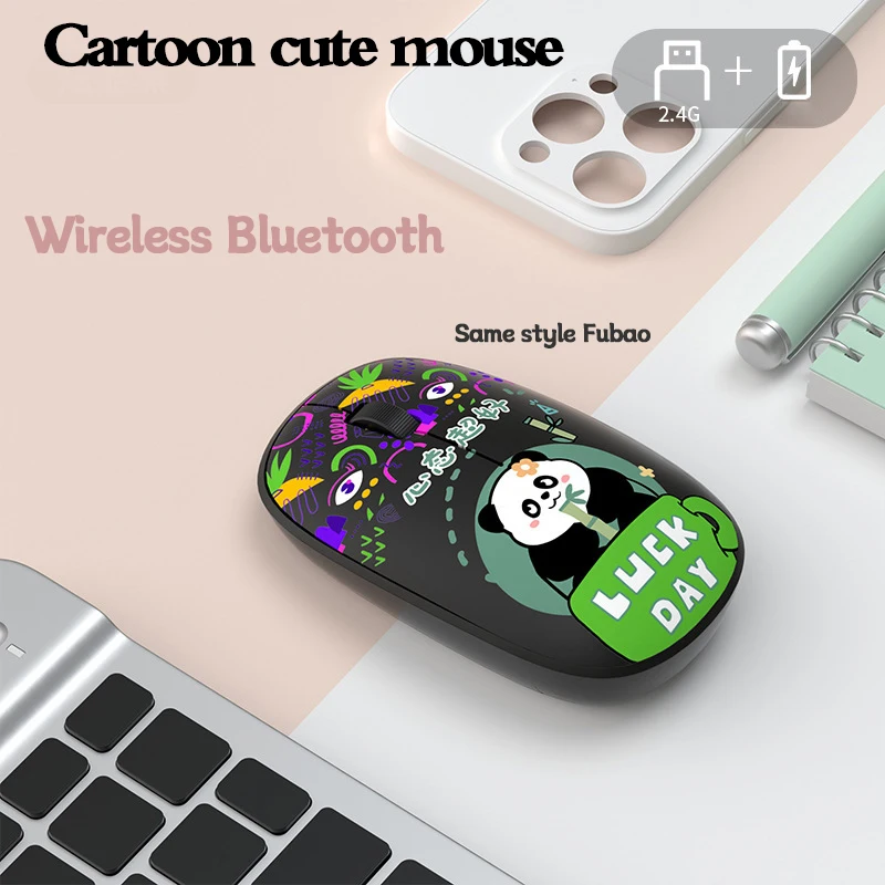 Fubao Stesso Stile Mouse Bluetooth 2.4G + Bluetooth Wireless Cute Giant Pandas Princess Mouse Mouse Ergonomico Silenzioso Per Pc Portatile