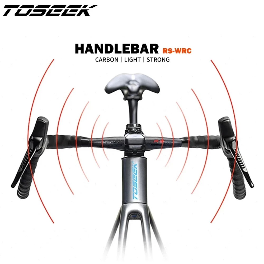 Toseek New Gravel Bike Manubrio Full Carbon Exotropism Manubrio 31.8Mm Cyclocross Road Bike Manubrio 400-440Mm Nero Opaco