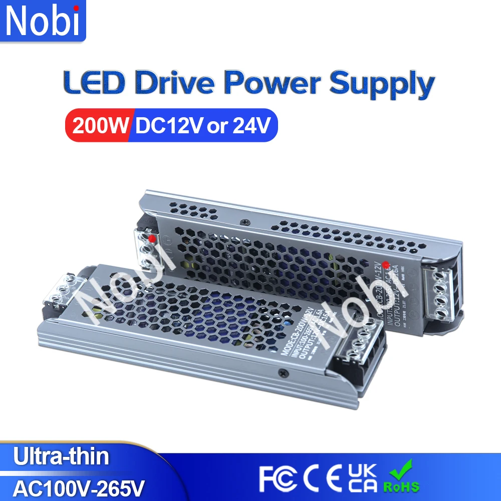 12V 24V Led Alimentatore Ultra Sottile 200W Ac 100V-265V Led Driver Led Strip Adapter Light Box Trasformatore Driver Per Led