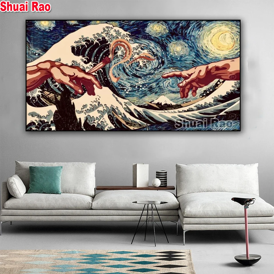 Great Wave Off Kanagawa Views Of Starry Night Diamond Painting New2024 Landscape Diy Diamond Mosaic Ricamo Kit Punto Croce