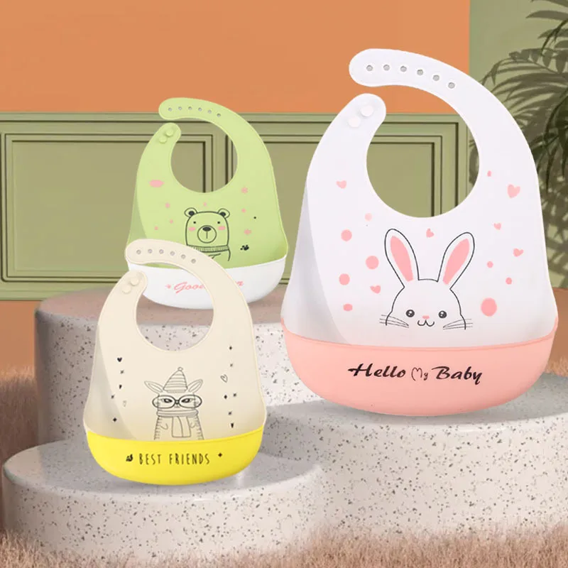 2023New Baby Silicone Food Grade Waterproof Eating Bibs For Baby Adjustable Cute Cartoon Kids Bib Toddler Feeding Saliva Scarf