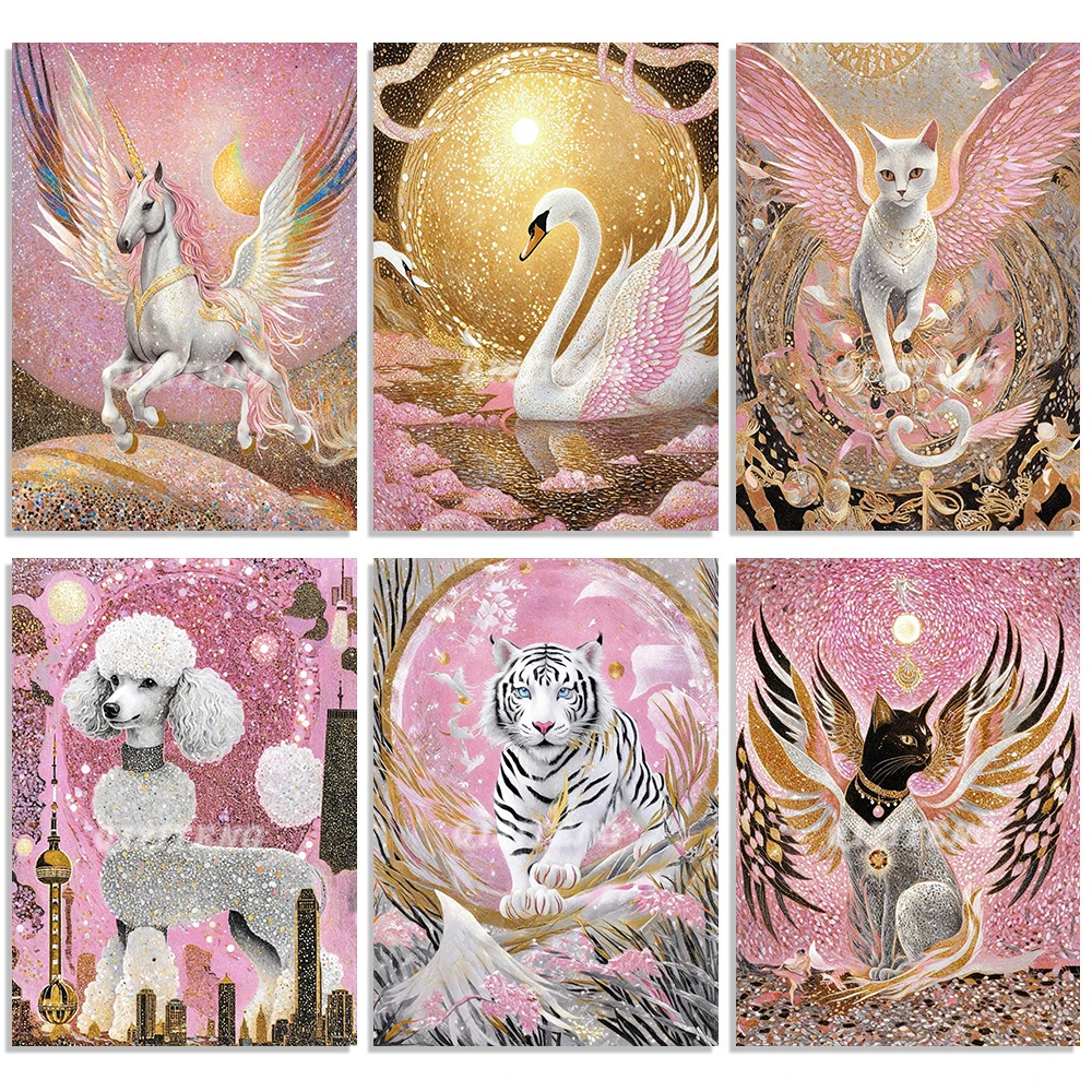 Dy Animal Diamond Painting Pink Cat Swan 5D Diamond Mosaic Punto Croce Cartoon Dog Ricamo Set Art Home Decoration Gift