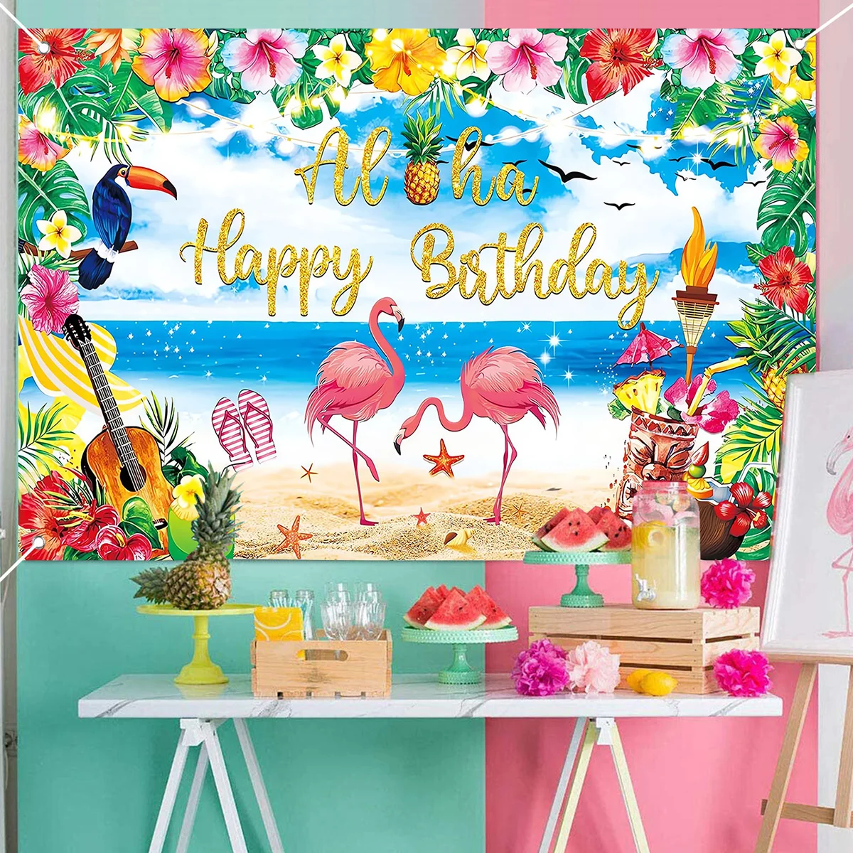 Aloha Birthday Hawaiian Photography Fondale Hawaiian Flamingo Birthday Party Decoration Summer Tropical Theme Party Favors