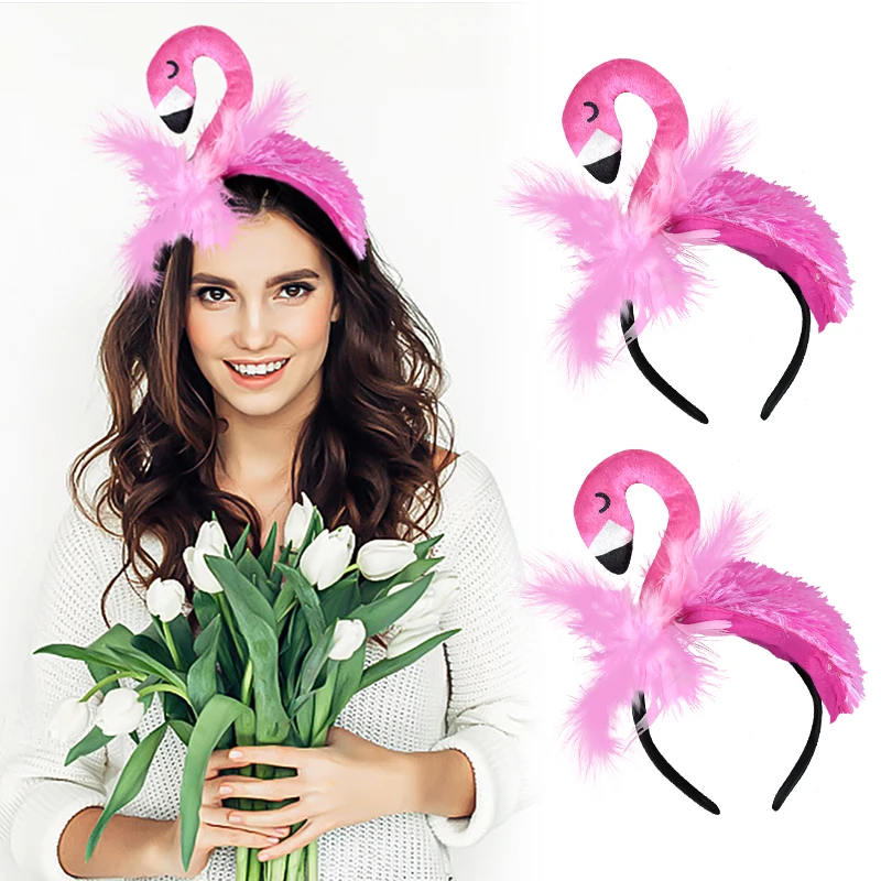 1Pc Pink Flamingo Head Hoop Hawaii Party Flamingo Hair Hoop Girls Birthday Party Costume Cosplay Headwear Accessori