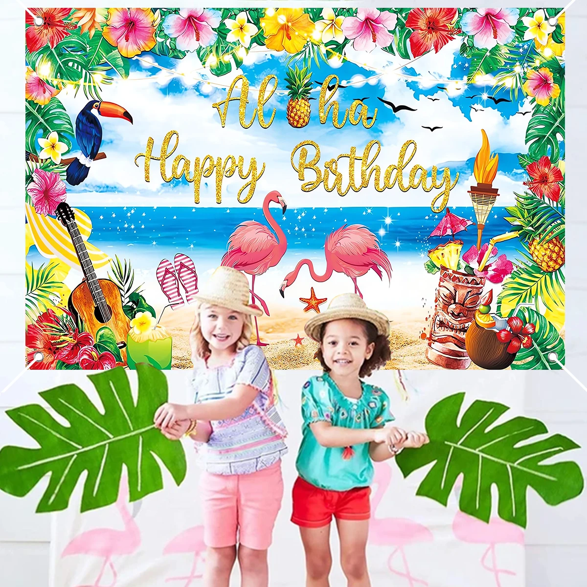 Aloha Birthday Hawaiian Photography Fondale Hawaiian Flamingo Birthday Party Decoration Summer Tropical Theme Party Favors
