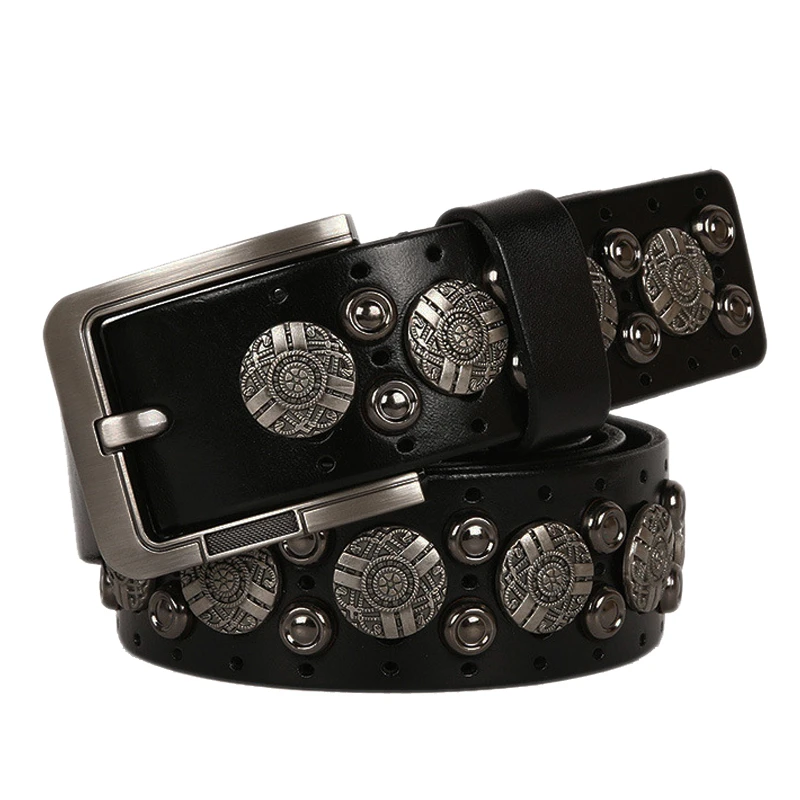 2024 New Metal Rivet Cowboy Gothic Belt Designer Brand Vera Pelle Cowskin Men Belt Punk Rivet Jeans Trend Cinture Uomo Donna
