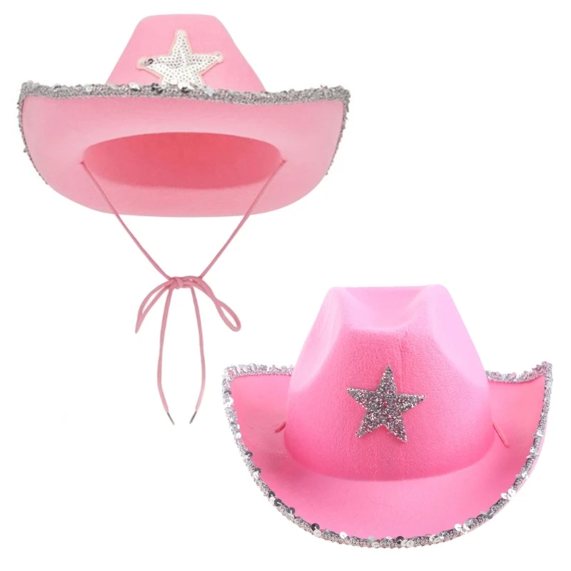 Y1Ub Cappelli Da Cowgirl Con Stella Cappello Da Cowgirl Con Frange Taglia Per Adulti Per Feste