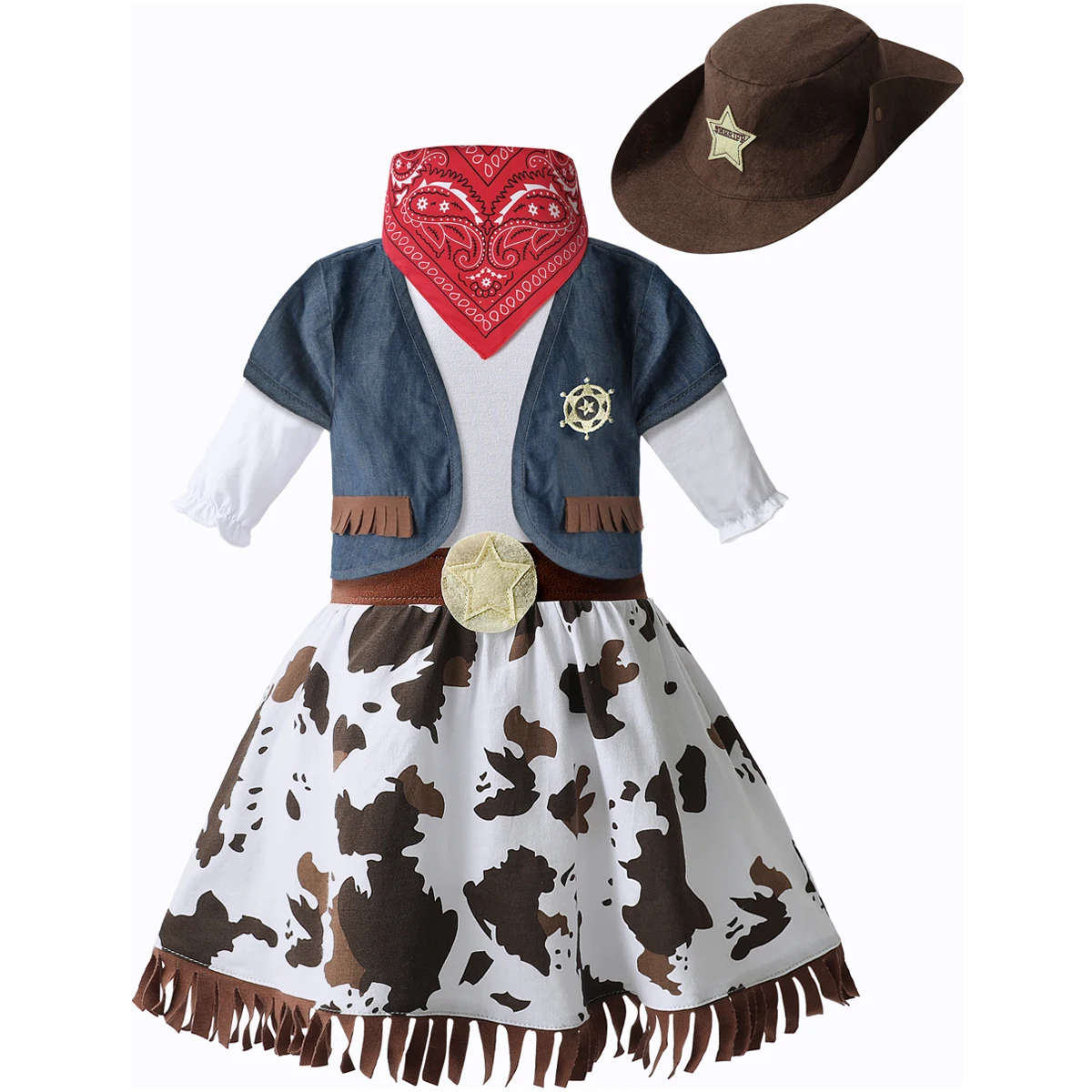 Neonate Western Cowgirl Costume Inafnt Halloween Cosplay Event Clothes Girl Carnival Outfit Cowboy Stage Performance 5Pcs