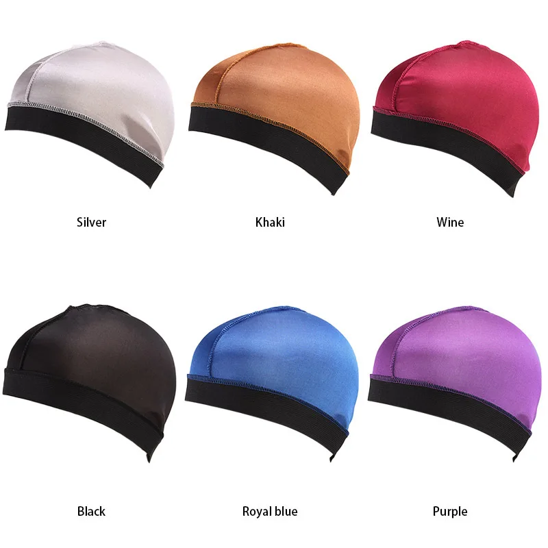 New Fashion Unisex Silky Dome Cap Turbante Fascia Larga Elastico Parrucca Cap Casco Liner Biker Beanie Hat Cappello Da Donna Accessori Per Capelli