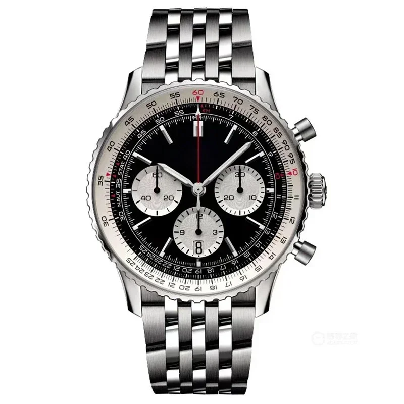 Luxury New Watch Men Cronografo Al Quarzo Orologi Navtimer Aviation Pilots Black Blue Leather B01 Datario