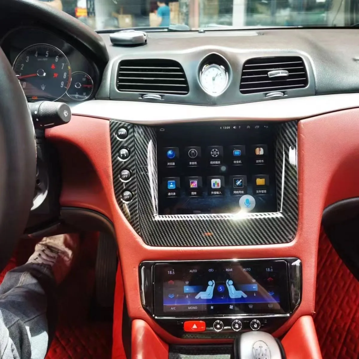 Android 13 Car Aircon Board Auto Radio Per Maserati Gt Granturismo Schermo Nero Lettore Multimediale In Fibra Di Carbonio Navigazione Gps