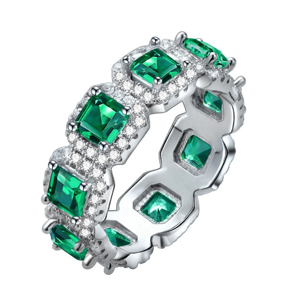 Negozio Placcato Oro 18 Carati 925 Sterling Silver Asscher Cut Emerald Citrine High Carbon Diamond Classic Ring Fine Jewelry Band