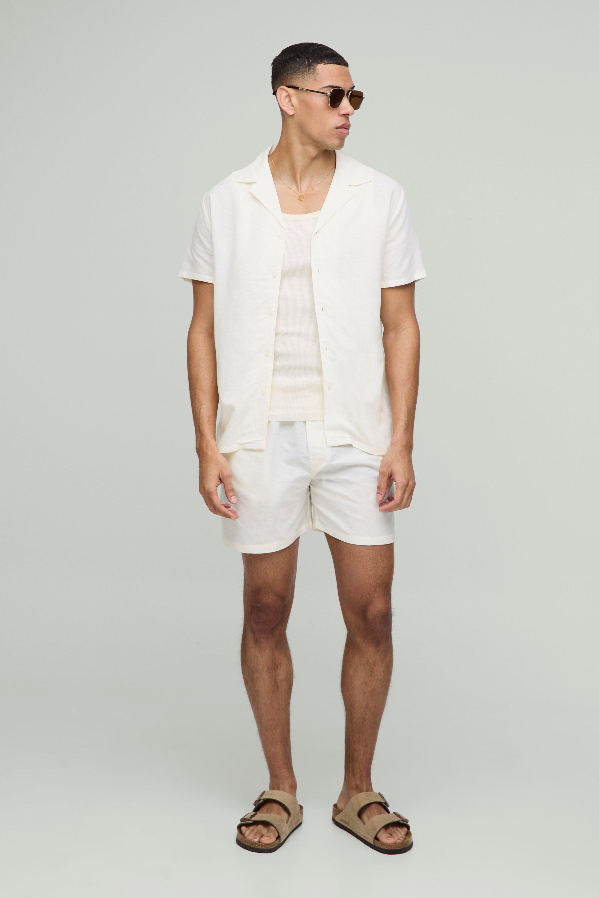 Short Sleeve Linen Shirt & Short, Cream