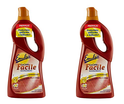 Emulsio 2 Flaconi Da 725Ml Cera Cotto Lacera Facile Autolucidante Barriera Protettiva Impermeabilizzante Senza Lucidatrice La Cera Antiscivolo Certifi