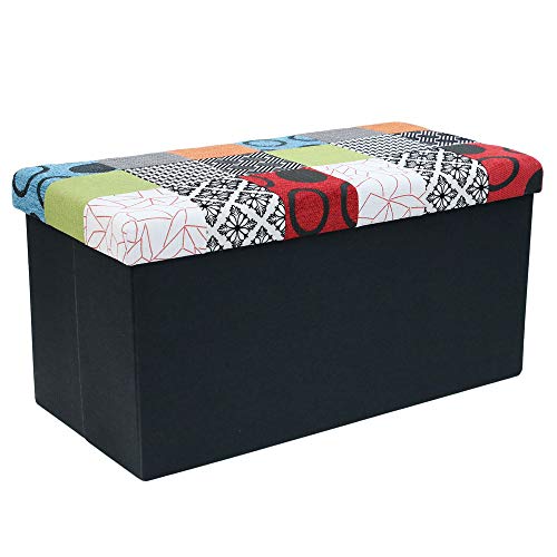 Home Deco Factory Hd6507 Cassapanca Patchwork Seduta Pieghevole, Ingresso, Soggiorno, Camera Da Letto, Sala Da Pranzo, Mobile-76 X 38 X 38 Cm, Poliest