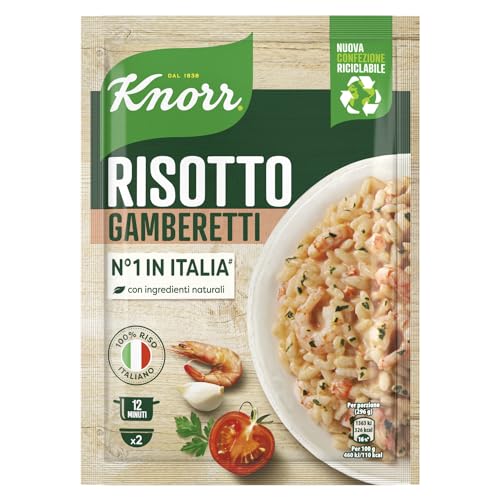 Knorr Risotto Con Gamberetti, Risotto Pronto Con Ingredienti Naturali, 100% Riso Italiano E Chicci Al Dente, Preparazione In Pentola O Al Microonde, 1