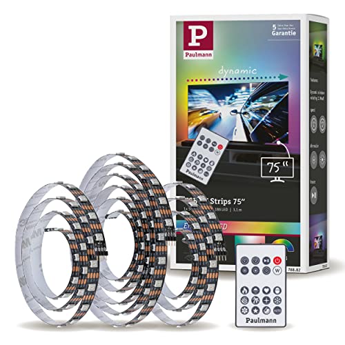 Paulmann 78882 Strip Led Usb Illuminazione Per Tv 75 Pollici 3,1M 60Leds/M Dynamic Rainbow Rgb Incl. 1X5 W Dimmerabile Fascia Luminosa Nero Plastica