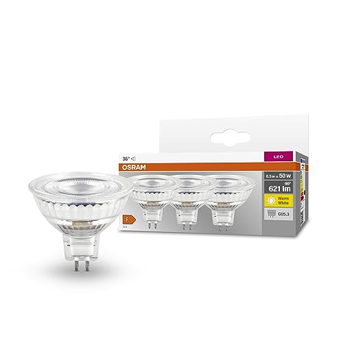 Osram Lampada A Led Mr16 Star Led Per Gu5.3 Base, Lampada Riflettore, Design Del Vetro, 621 Lumen, Bianco Caldo, 2700K, Sostituzione Per Lampadine Da