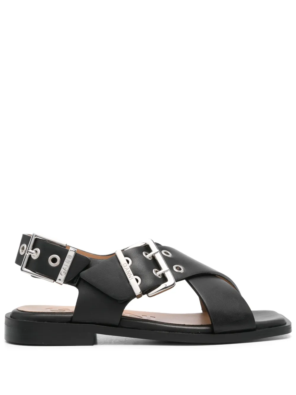 GANNI crossover-strap bucked sandals - Nero