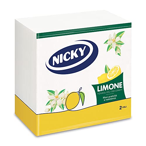 Nicky Limone Tovaglioli Decorati | Confezione Da 35 Tovaglioli A 2 Veli | Grande Morbidezza, Pratici E Resistenti | Apertura Facilitata | Carta 100% C