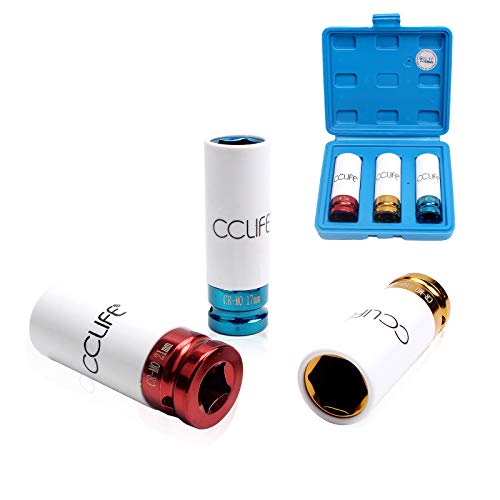 Cclife Chiavi A Bussola Per Ruote, 3 Pezzi Chiavi A Bussola Per Dadi Ruote Antigraffio,Bussole E Inserti Da 17Mm 19Mm 21Mm