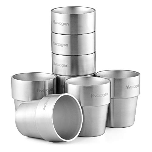 Hivexagon Tazzine Da Caffè Acciaio Inossidabile 300Ml Set Di 8 Tazze A Doppia Parete In Acciaio Inox - Perfette Per Bevande Fredde - Lavastoviglie Hg2