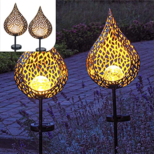 Gadgy Decorazioni Giardino Per Esterno | Set Di 2 | Illuminazione Solare Con Picchetto Di Terra | Luci Con Pannello Solare | Nero Con Metallo Dorato E
