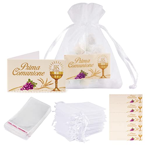 50Pz Sacchetti Prima Comunione Bomboniere 50Pz Bigliettini Comunione 100Pz Sacchetti Plastica Portaconfetti Addobbi Regalo Prima Comunione Cresima Bat
