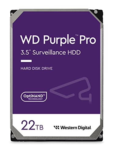 Wd Purple Pro 22Tb Per Smart Video, Hard Disk Interno Da 3.5”, Tecnologia Allframe, 7200 Rpm, 550Tb/Anno, Cache Da 512 Mb, Garanzia 5 Anni