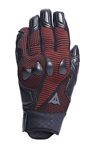 Dainese - Unruly Ergo-Tek Gloves, Guanti Moto Da Uomo, Tessuto Senza Cuciture, Rinforzi In Pelle, Protezione Nocche, Touch Screen, Nero/Rosso Fluo, M