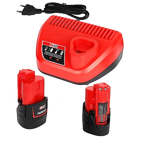 Powarobor 2 Pezzi Di Ricambio M12 12 V 3,0 Ah E 1 Caricatore Starter Kit Compatibile Con Milwaukee 12 Volt Batteria Agli Ioni Di Litio