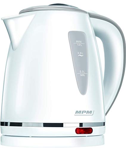 Mpm Mcz-64 Bollitore Elettrico Compatto, Capacità 1 L, Senza Bpa, Senza Fili, Spegnimento Automatico, 1200W, Bianco