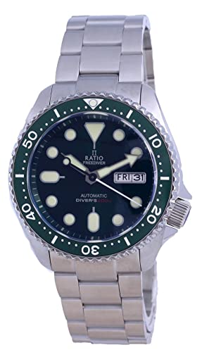 Ratio Freediver, Orologio Subacqueo Automatico In Vetro Zaffiro, Resistente All'Acqua Fino A 200 M, Orologio Subacqueo Da Uomo, Verde, Subacqueo