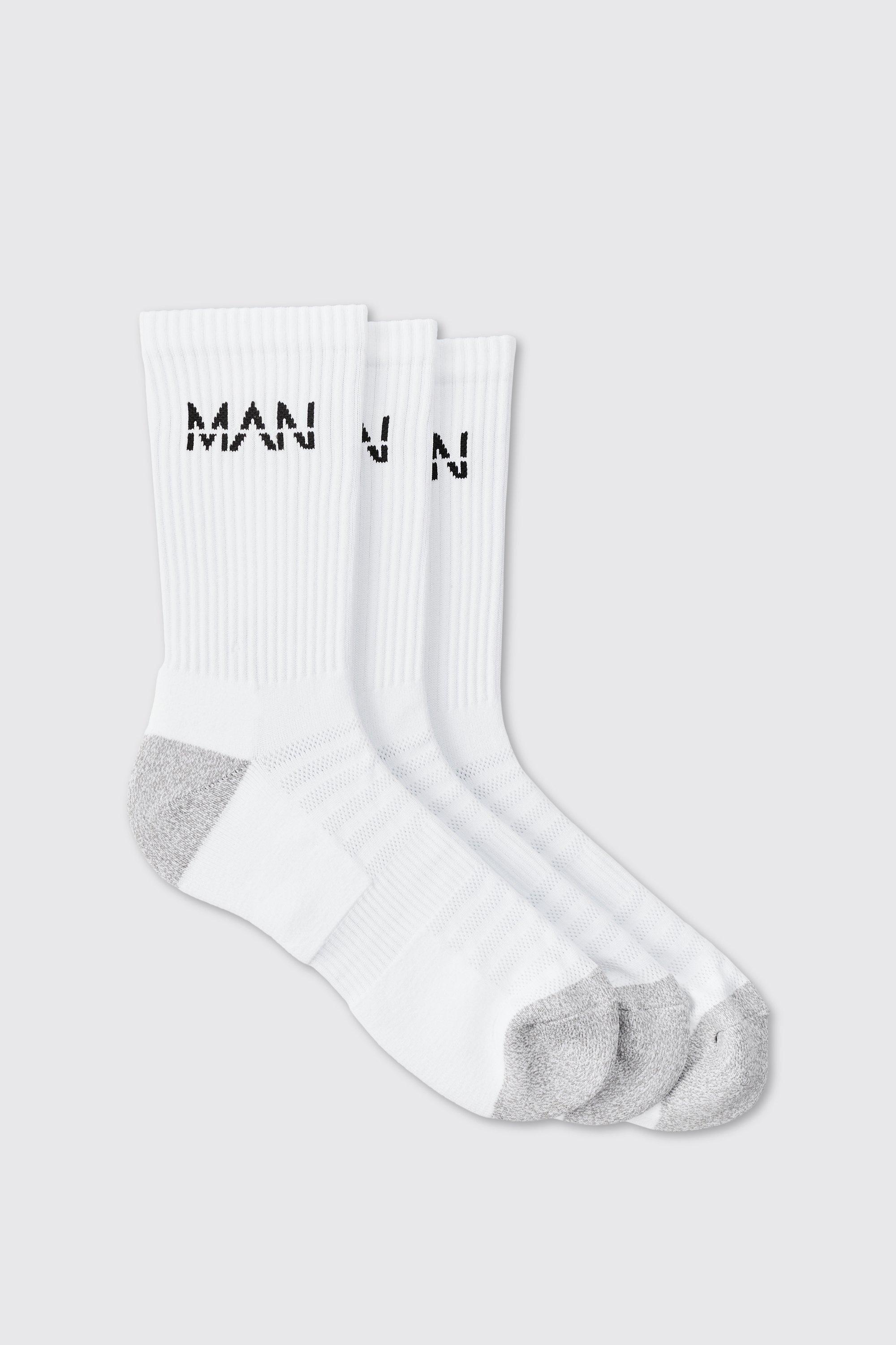 Man Active Cushioned Training Crew 3 Pack Socks, Bianco