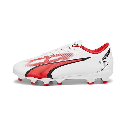 Puma Ultra Play Fg/Ag Jr, Scarpe Da Calcio Unisex - Bambini E Ragazzi, Puma White Puma Black Fire Orc, 34 Eu