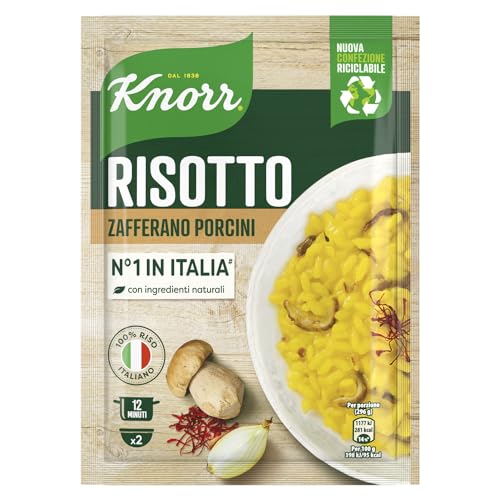 Knorr Risotto Con Zafferano E Funghi Porcini, Risotto Pronto Con Ingredienti Naturali, 100% Riso Italiano E Chicci Al Dente, Preparazione In Pentola O