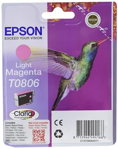 Epson T080 Serie Colibrì, Cartuccia Originale Getto D'Inchiostro Claria Photographic, Formato Standard, Magenta Chiaro
