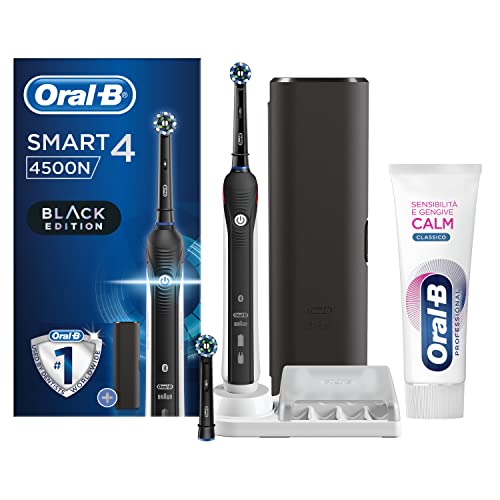 Oral-B Spazzolino Elettrico Ricaricabile Smart 4 4500 Crossaction, Nero, 3 Modalità Di Spazzolamento, 2 Testine, Custodia Da Viaggio Premium + Dentifr