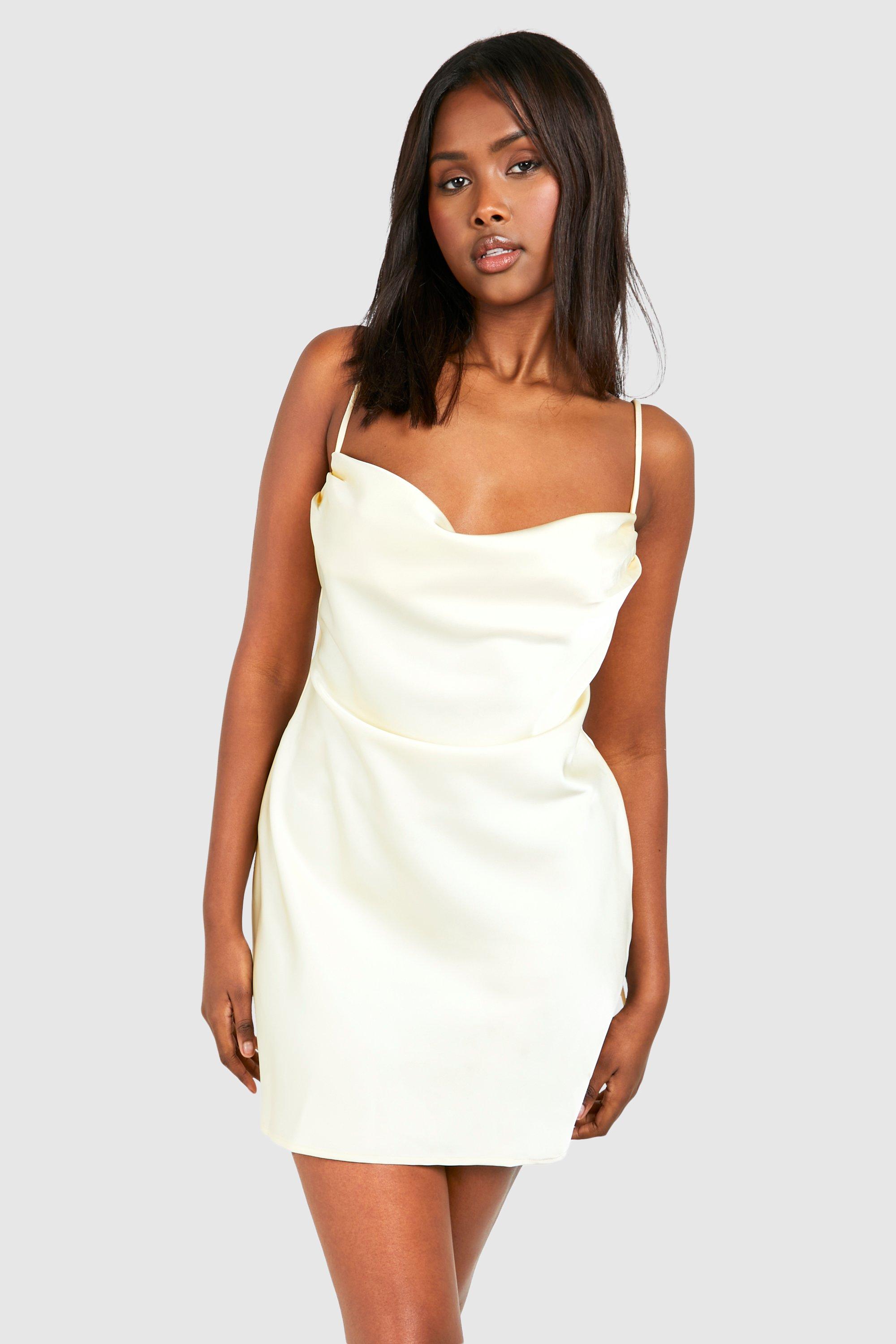 Satin Cowl Mini Slip Dress, Giallo