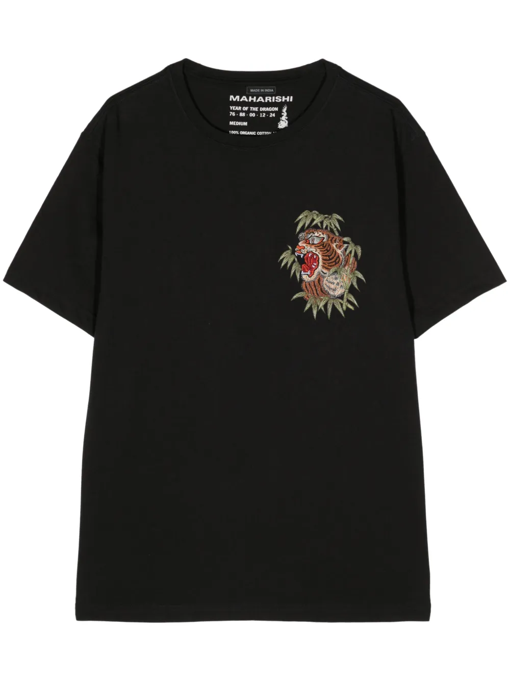 Maharishi Tiger-embroidered organic cotton T-shirt - Nero